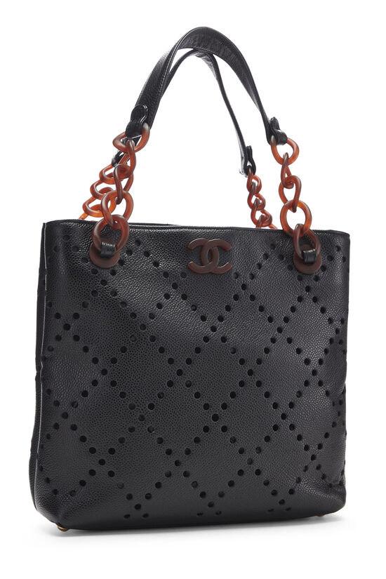 Black Perforated Leather Tote, , large image number 2