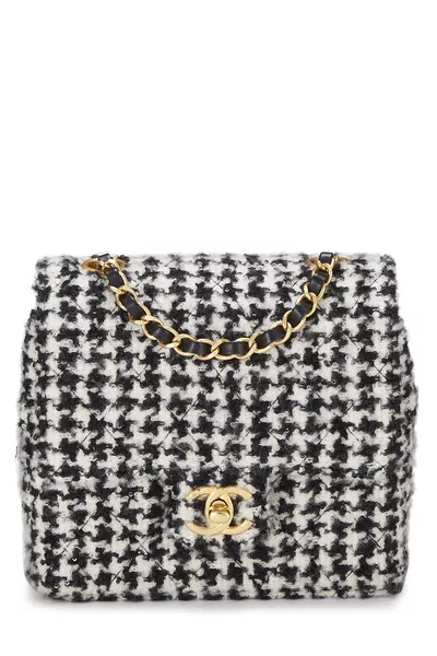 Black & White Houndstooth Wool Square Flap Mini