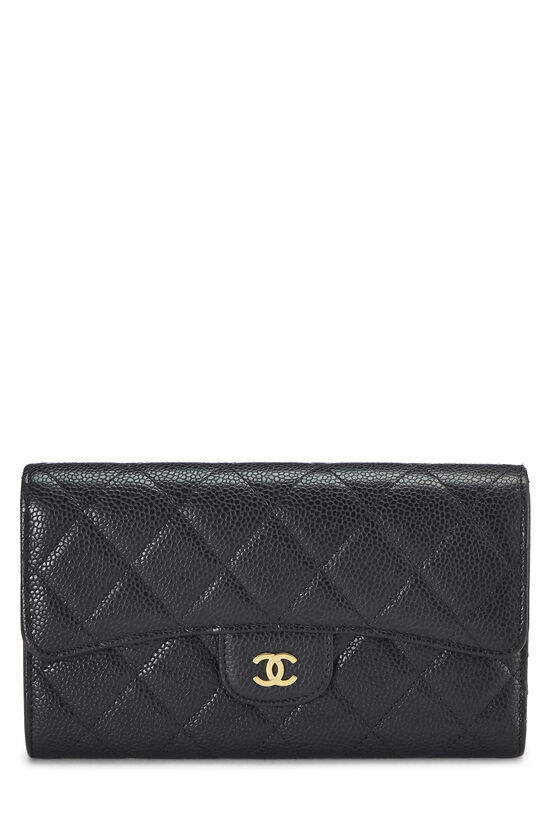 Chanel Black Caviar Leather Quilted Flap Envelope Gold Hardware Wallets