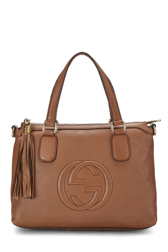 Brown Grained Leather Soho Top Handle Tote, , large image number 1