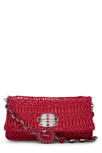Red Nappa Crystal Flap Shoulder Bag