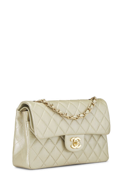 Gold Quilted Lambskin Classic Double Flap Small, , large
