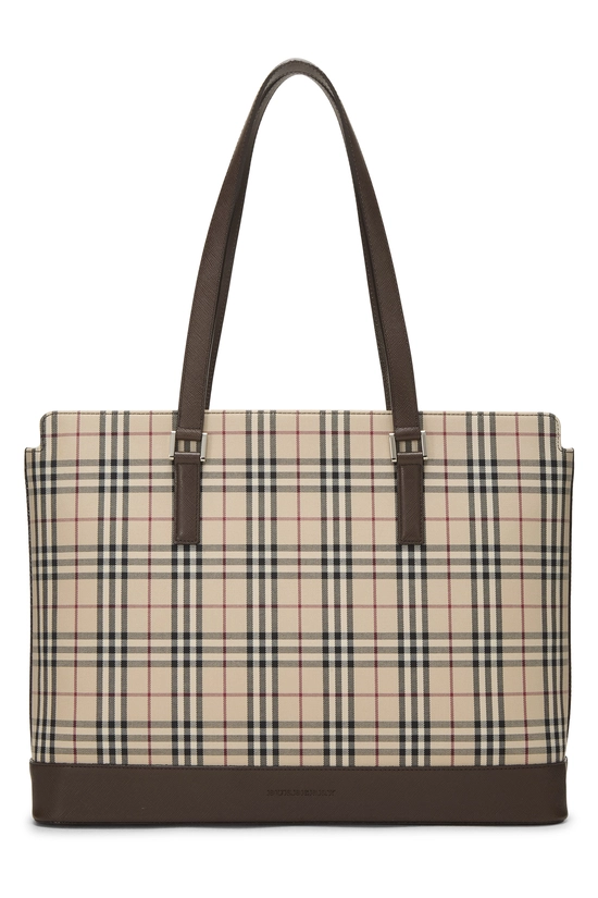 Brown Check Jacquard Canvas Zip Tote Medium, , large image number 0