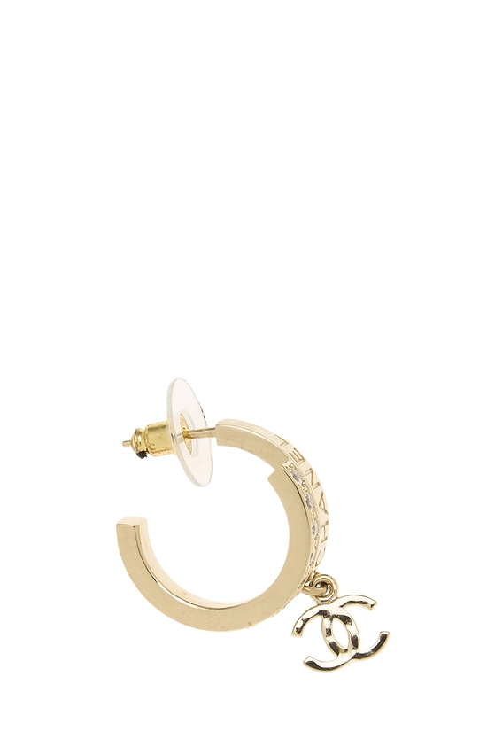 Gold Crystal 'CC' Hoop Earrings, , large image number 2
