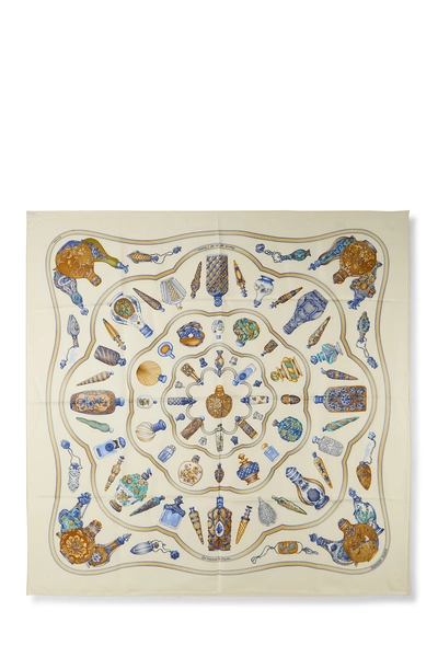 Cream & Multicolor 'Qu'importe le Flacon' Silk Scarf 90
