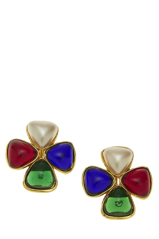 Multicolor Gripoix & Faux Pearl Clover Earrings