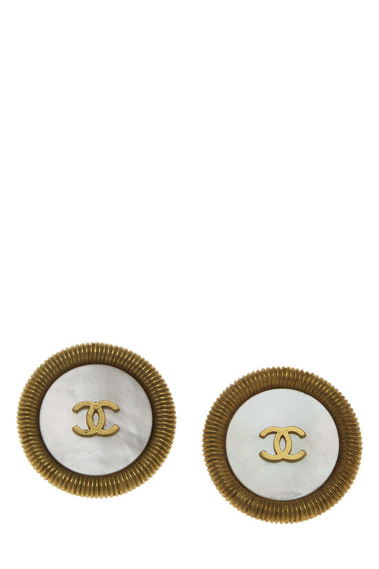 Gold & Mother of Pearl Round Earrings, , large image number 1