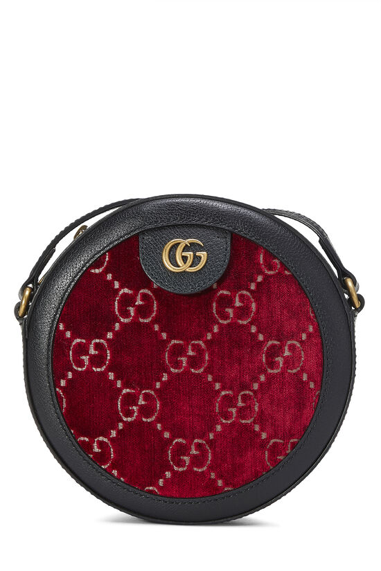 Burgundy Velvet GG Marmont Round Shoulder Bag Mini, , large image number 0