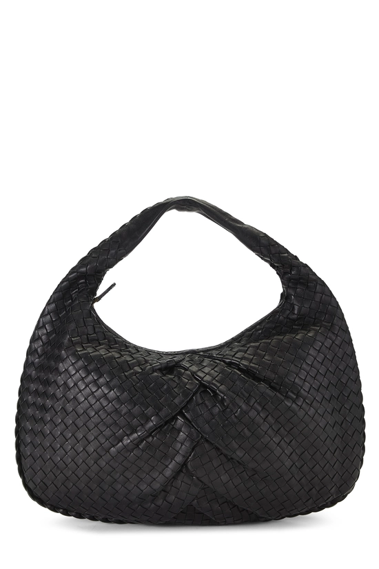 Black Pleated Intrecciato Veneta Hobo Medium, , large image number 0