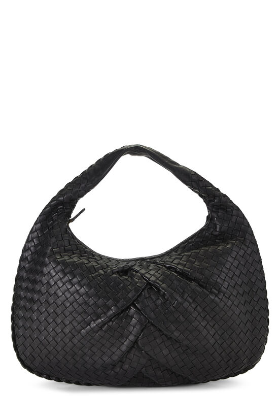 Black Pleated Intrecciato Veneta Hobo Medium, , large image number 0