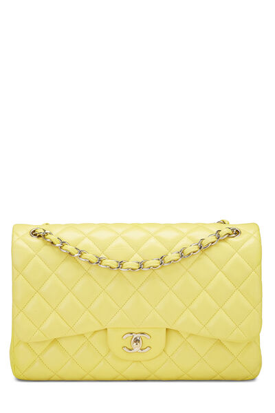 Yellow Quilted Lambskin New Classic Double Flap Jumbo