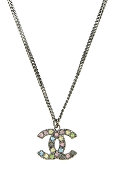 Gunmetal & Multicolor Crystal 'CC' Necklace, , large