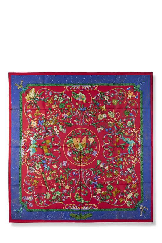 Red & Multicolor 'Pierres d'Orient et d'Occident' Silk Scarf 90, , large image number 0