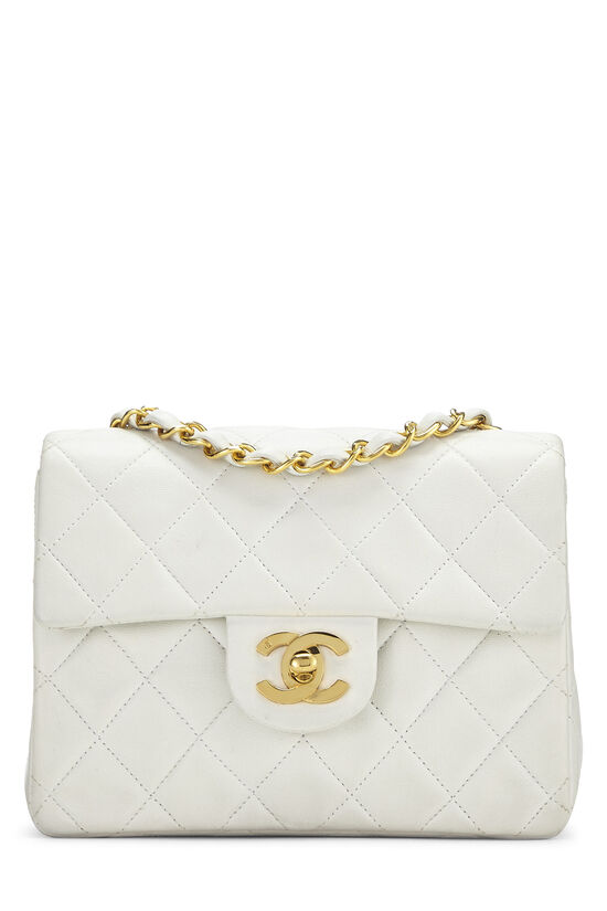 Chanel Pearl Crush Mini Square Flap Bag White Lambskin Light Gold Hardware