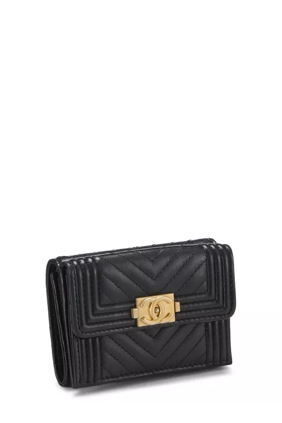 Black Chevron Lambskin Boy Compact Wallet, , large image number 1