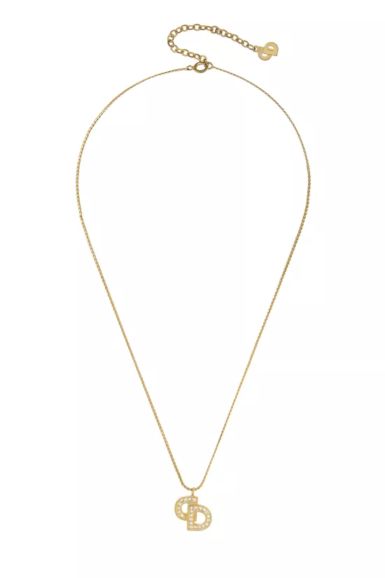 Gold & Crystal 'CD' Necklace, , large image number 0
