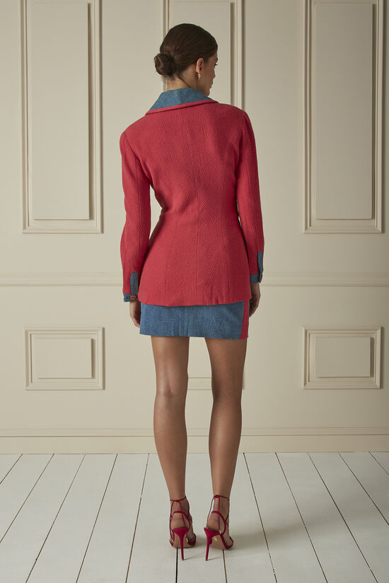 Pink Wool & Denim Skirt Suit Set, , large image number 1