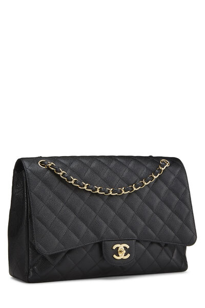 Black Quilted Caviar Classic Flap Maxi, , large