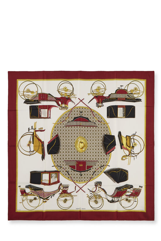 Burgundy & Multicolor 'Les Voitures a Transformation' Silk Scarf 90, , large image number 0