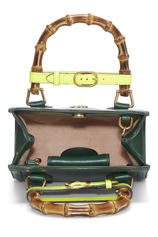 Green Leather Diana Bamboo Handbag Mini, , large image number 5