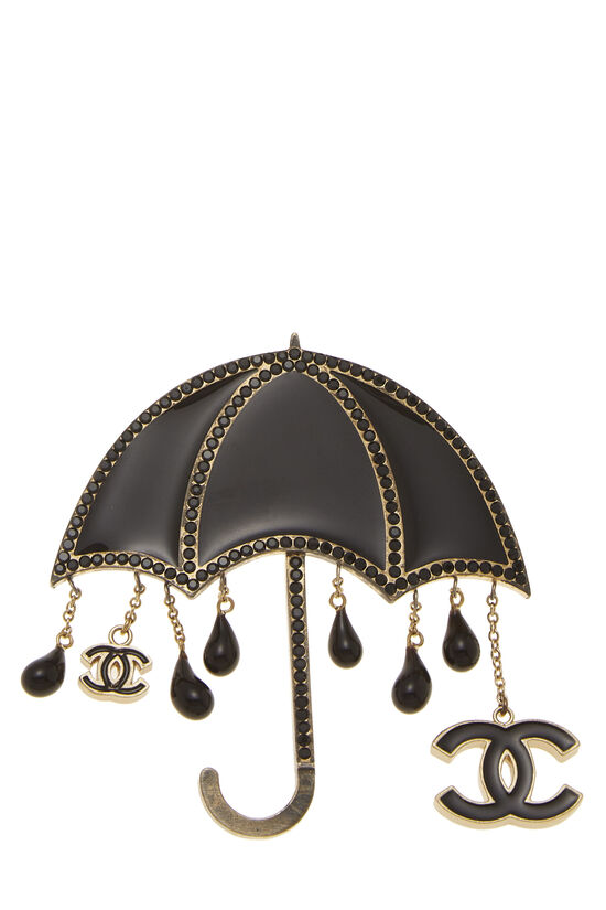 Gold & Black Enamel Umbrella Dangle Pin