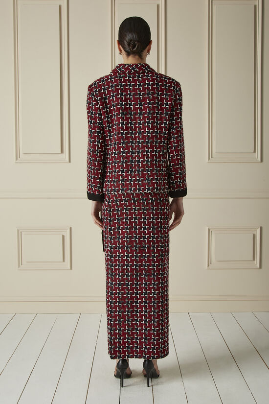 Red & Navy Wool Blend Tweed Maxi Skirt Suit, , large image number 1