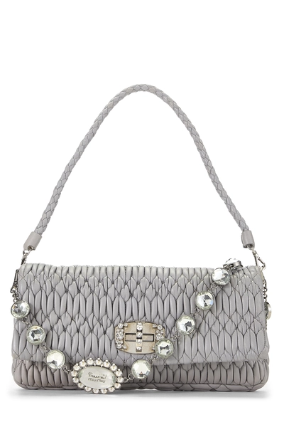Grey Nappa Crystal Flap Shoulder Bag