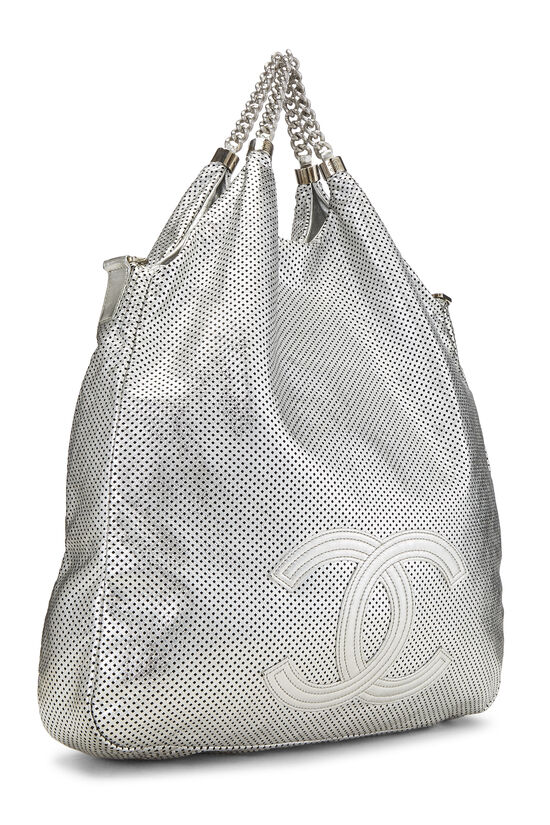 Silver Perforated Leather Rodeo Drive Hobo Large