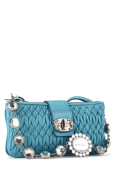 Blue Nappa Crystal Flap Clutch With Chain, , large