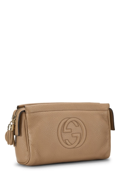 Beige Grained Leather Soho Cosmetic Pouch, , large