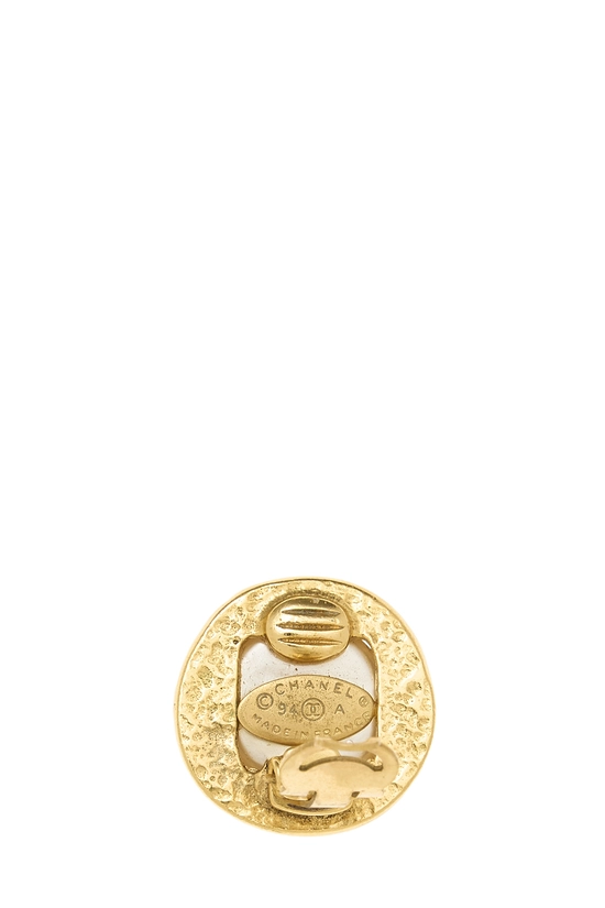 Gold Faux Pearl Button Earrings, , large image number 2
