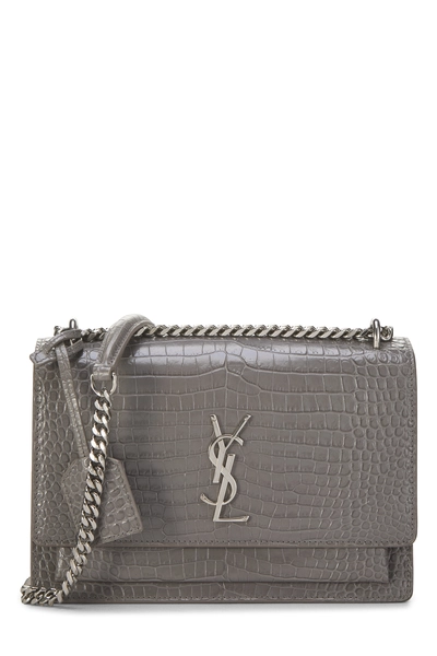 YSL Grey Embossed Leather Sunset Medium