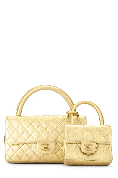 Gold Quilted Lambskin Double Bag Medium