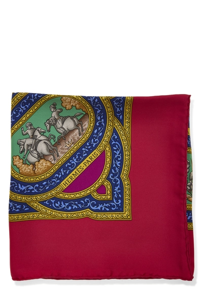 Red & Multicolor 'Qalamdan' Silk Scarf 90, , large