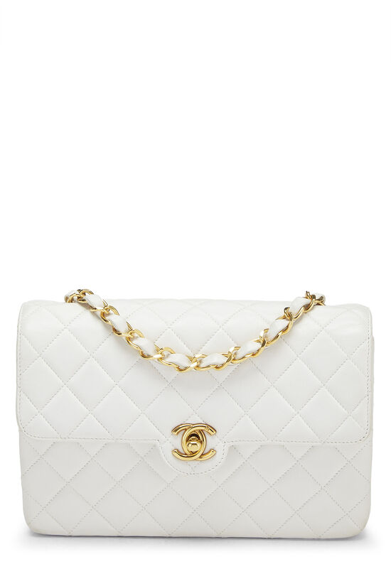 White Quilted Lambskin Rounded Tab Single Flap Mini, , large image number 0