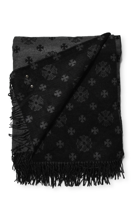 Pre-Owned Black Silk Logo Fringe Stole QZAADN2NKB000