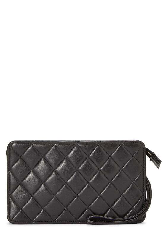 Black Quilted Lambskin Leather Wristlet, , large image number 0