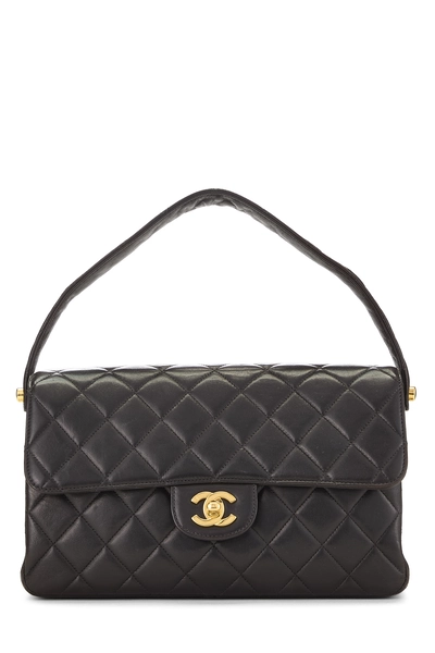 Black Quilted Lambskin Double Sided Flap Small