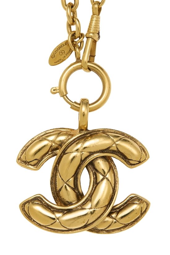 Gold Quilted 'CC' Necklace Medium, , large image number 1