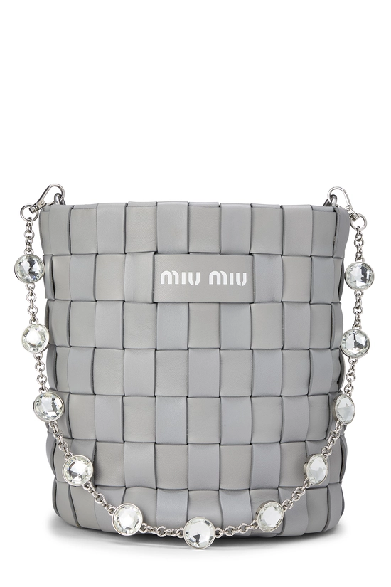 Grey Nappa Woven Bucket Bag, , large image number 0