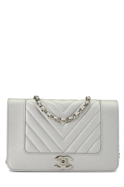 Silver Quilted Caviar Mademoiselle Wallet On Chain (WOC)