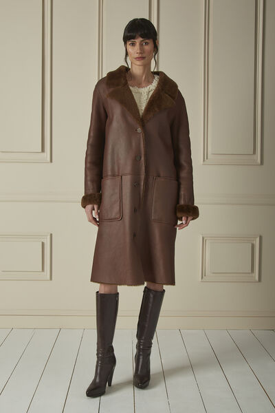 Brown Leather Shearling Coat