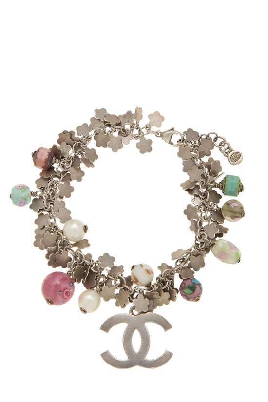 Multicolor Silver Beaded Charm Bracelet, , large image number 0