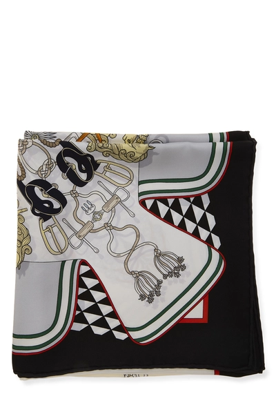 Black & Multicolor 'Bouquets Sellier' Silk Scarf 90, , large