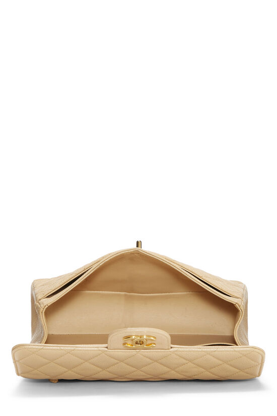 Beige Quilted Caviar Classic Double Flap Small