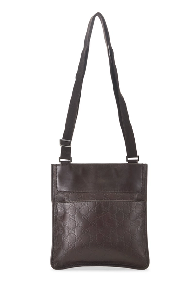 Gucci Brown Guccissima Zip Pocket Flat Messenger Small