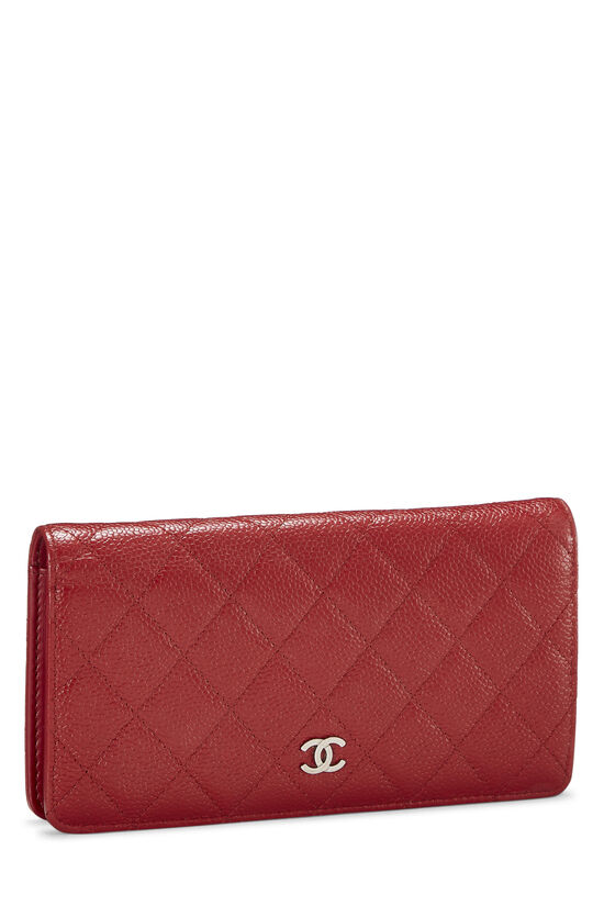 Red Quilted Caviar Long Flap Wallet