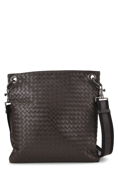 Brown Intrecciato Flat Messenger Bag
