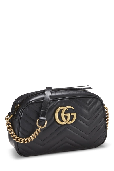 Black Leather GG Marmont Crossbody Bag, , large