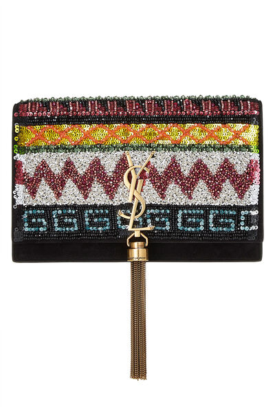 Multicolor Beaded Suede Kate Tassel Wallet-On-Chain 